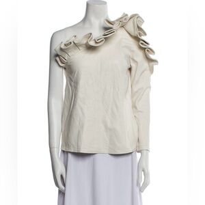 Iro nwt One-Shoulder Ruffle Cream leather Top